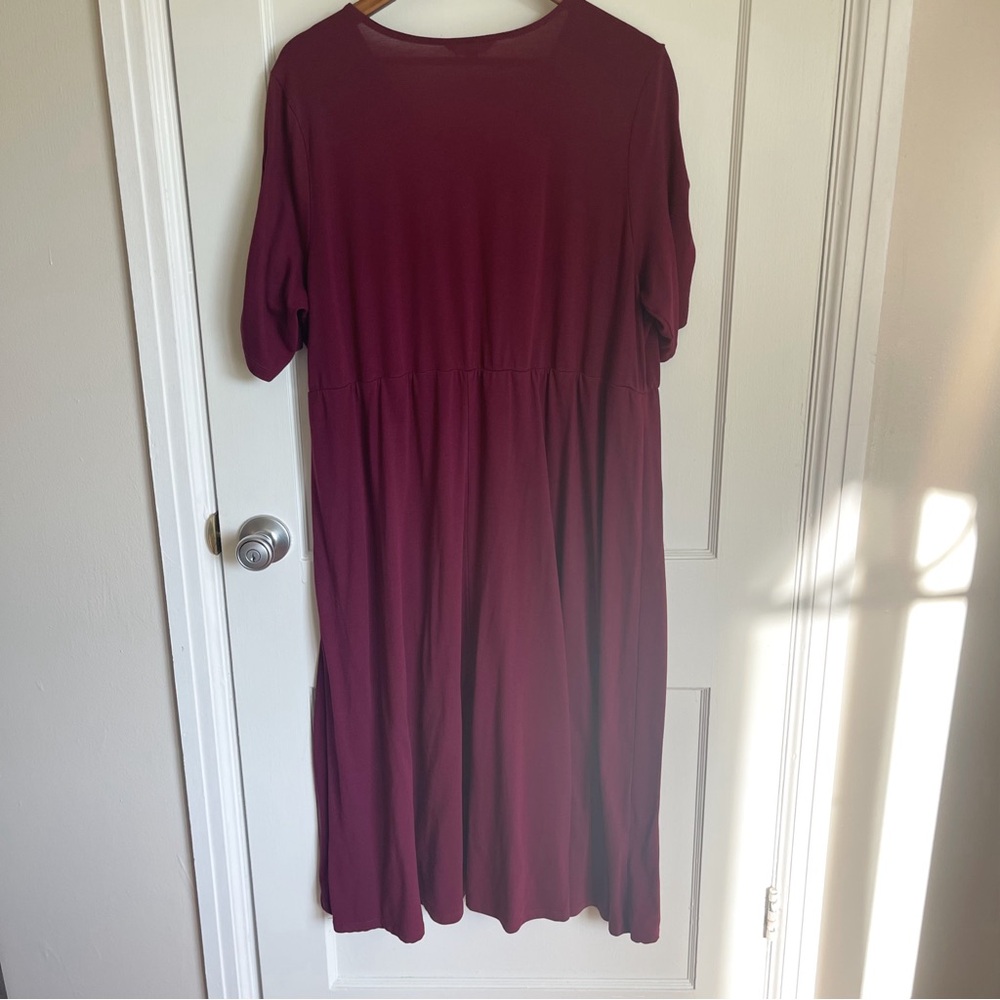 Terra Sky Burgundy Mid-Length V-Neck Wrap Dress - Picture 6 of 7